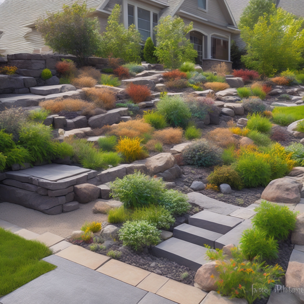 Professional landscape design transformation with plantings and patio installation